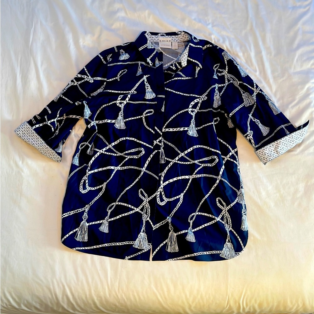 Chico’s Modern Woman’s Button Up Shirt with Fancy Rope Design XL